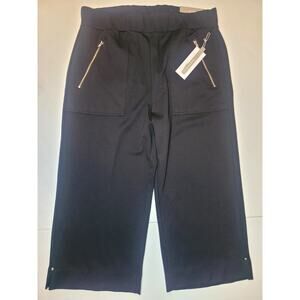 NWT Soft Surroundings Petite Caicos Wide Leg Knit Crop Pull On Pant Black| Sz PL